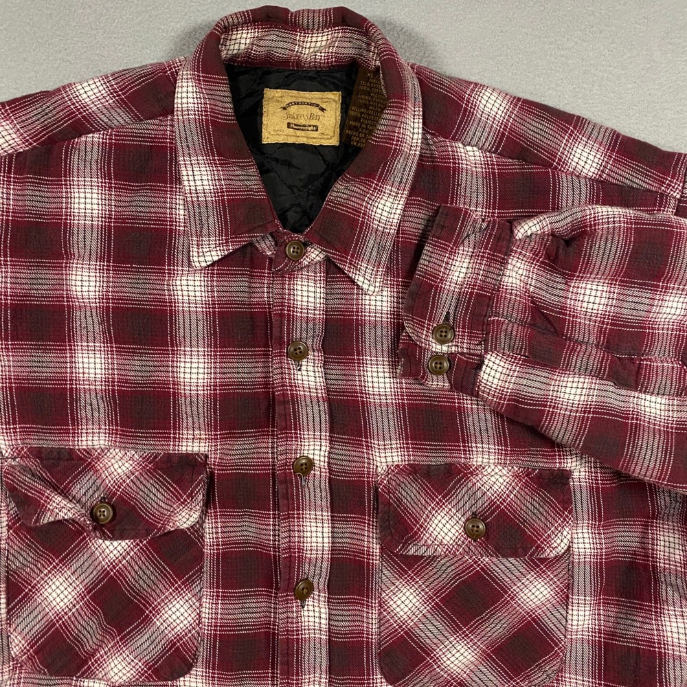 Vintage St. John's Bay Flannel Shirt Jacket Mens XL Plaid Quilted Lined Heavy